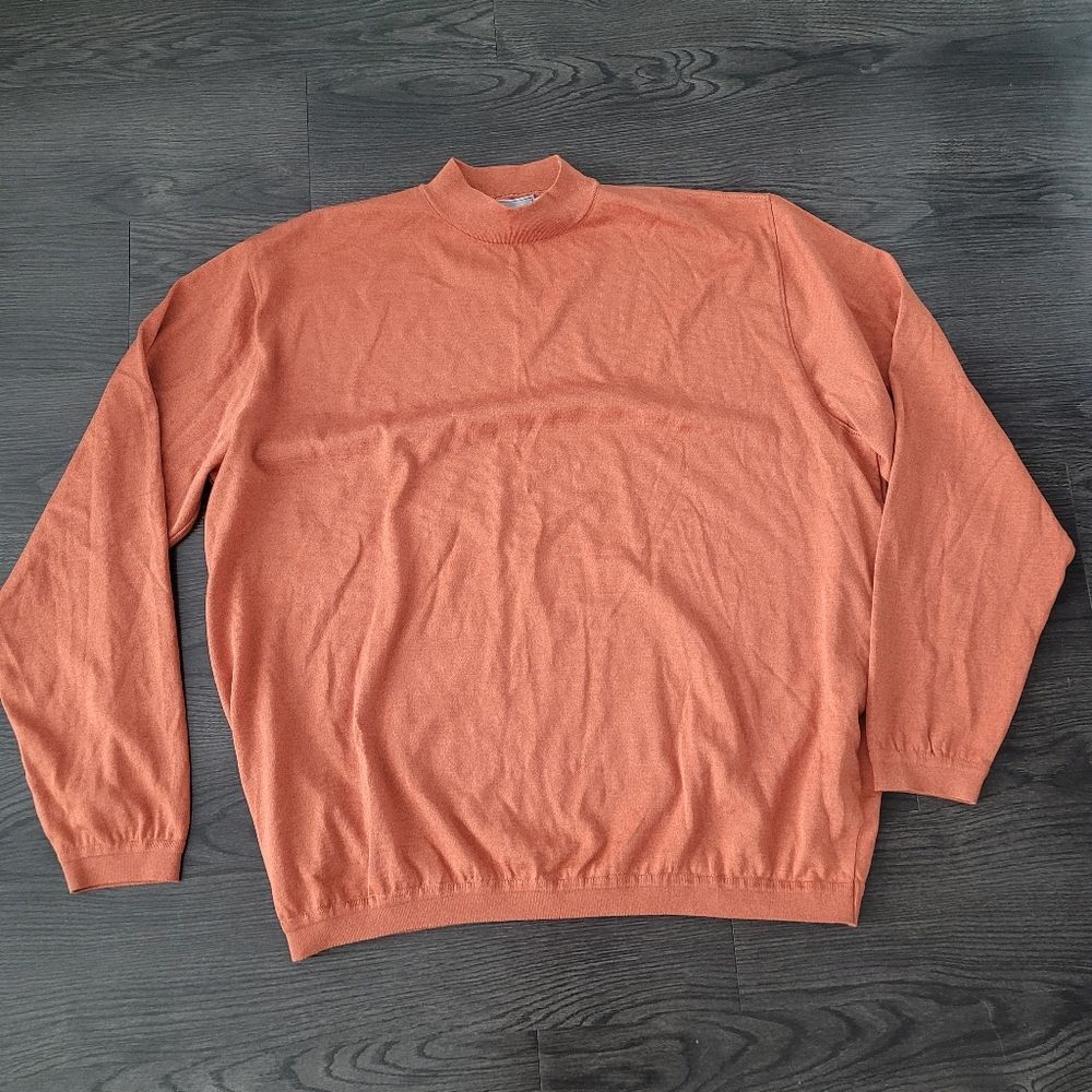 Maus And Hoffman Mock Neck knit Sweater Orange Men's XXL Lightweight Pullover - Picture 5 of 7